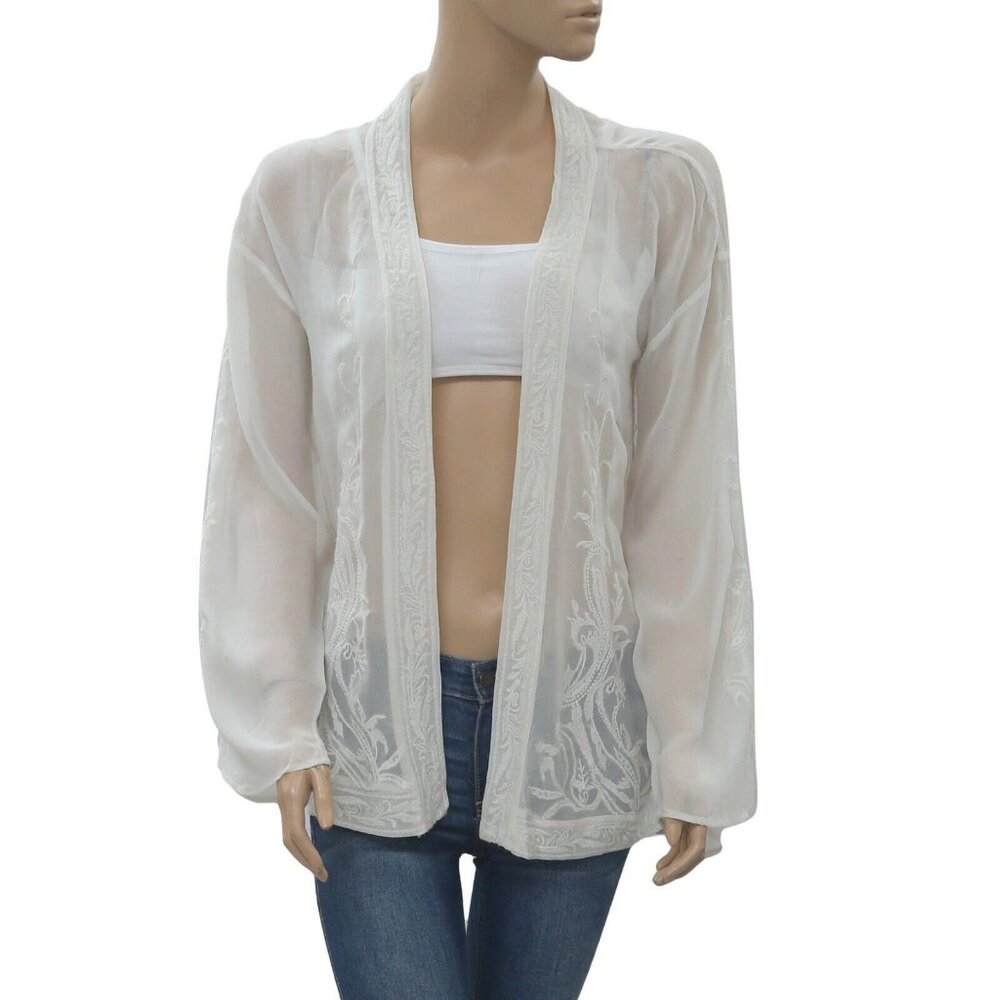 Ipekyol Embroidered Coverup Top Front Open Shrug Long Sleeve Beach S-6 192747